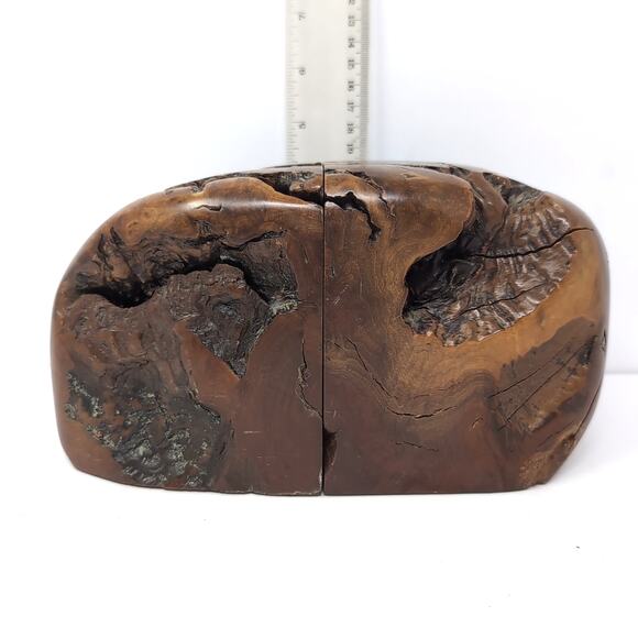 Burl Wood Bookends Live Edge Natural Rustic Library Mid Century Modern Unique - Picture 9 of 10